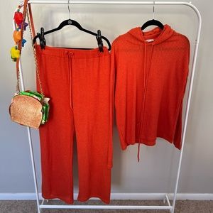 Orange Ribbed Lounge Set